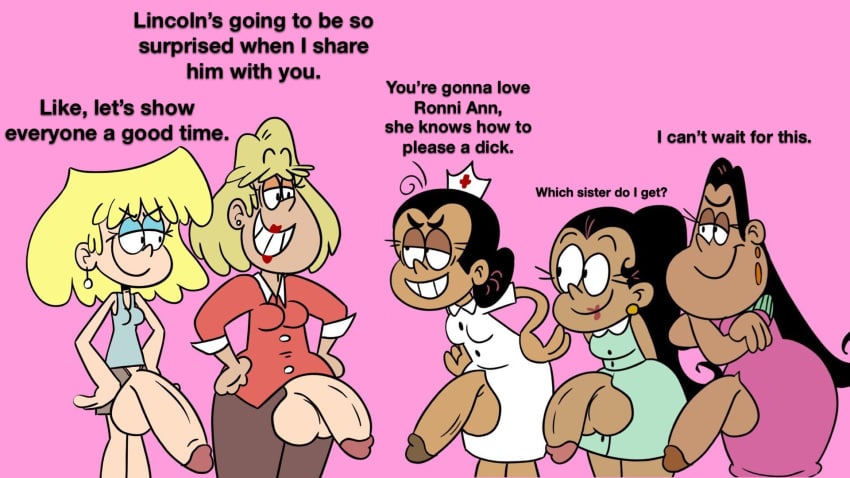 6futas arms_crossed clothed dark-skinned_female earrings edited flaccid futa_only futanari hands_on_hips huge_balls huge_cock jones_boi light-skinned_female milf nurse_uniform penis_out semi-erect simple_background smile teenager text the_loud_house