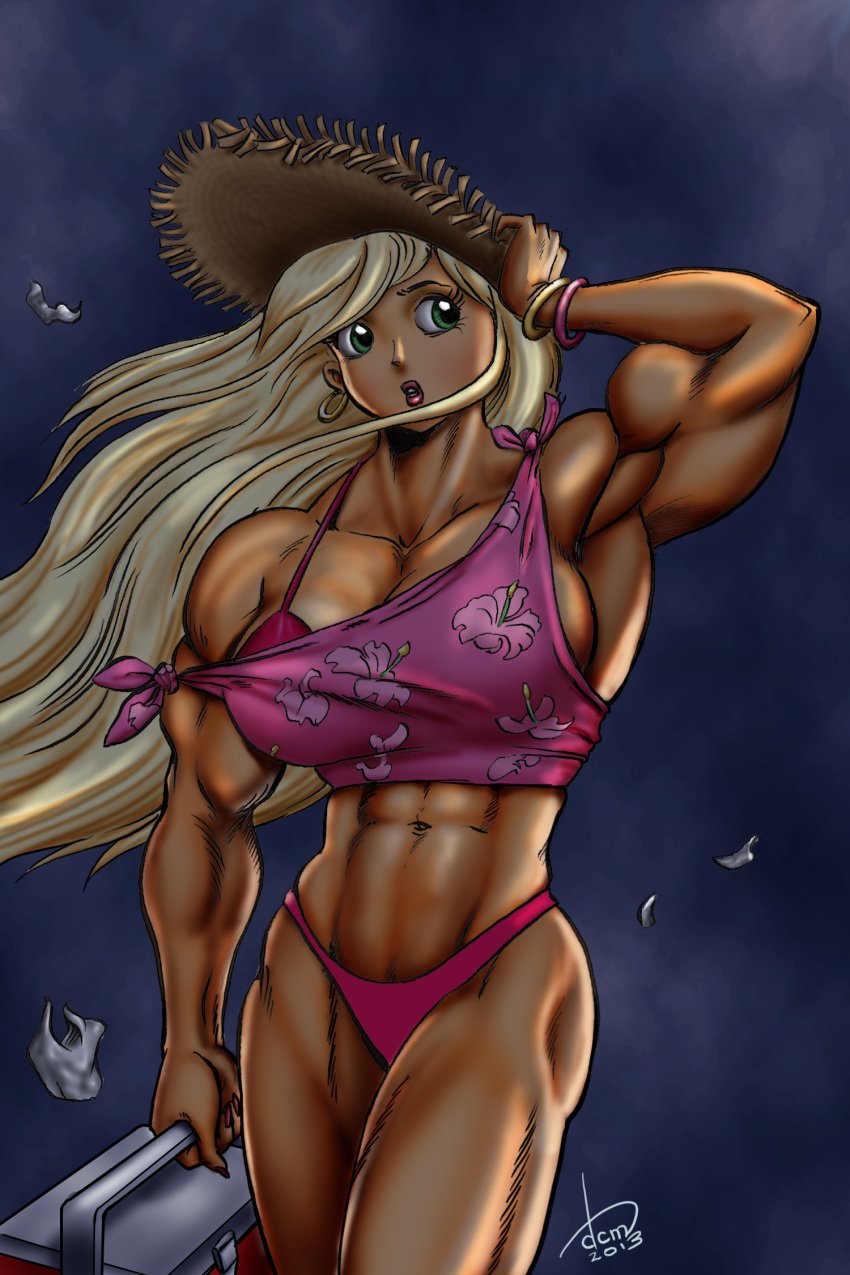 abs biceps big_breasts big_muscles blonde_hair breasts dcmatthews female green_eyes hair large_breasts long_hair muscles muscular_arms muscular_female muscular_legs muscular_thighs pecs tetsuko