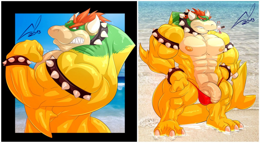 3_toes abs ambiguous_gender angry anthro avian balls barefoot beach beige_penis beige_skin biceps bird black_eyes bowser claws clothed clothes collar color danandnite day dragon fish fist frown green_skin half-dressed hybrid king koopa lizard looking_back male male_only manly marine mario_(series) muscles nintendo nipples nude outdoors pecs penis raised_arm red_eyes reptile royalty sand scalie sea seagull seaside shark size_difference speedo spikes swimsuit toe_claws underwear water wet