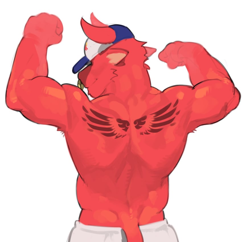 cap flexing_arms flexing_bicep hat kogito male_only muscle muscular probably_gay red_bull shirtless_(male) solo solo_male sweatpants