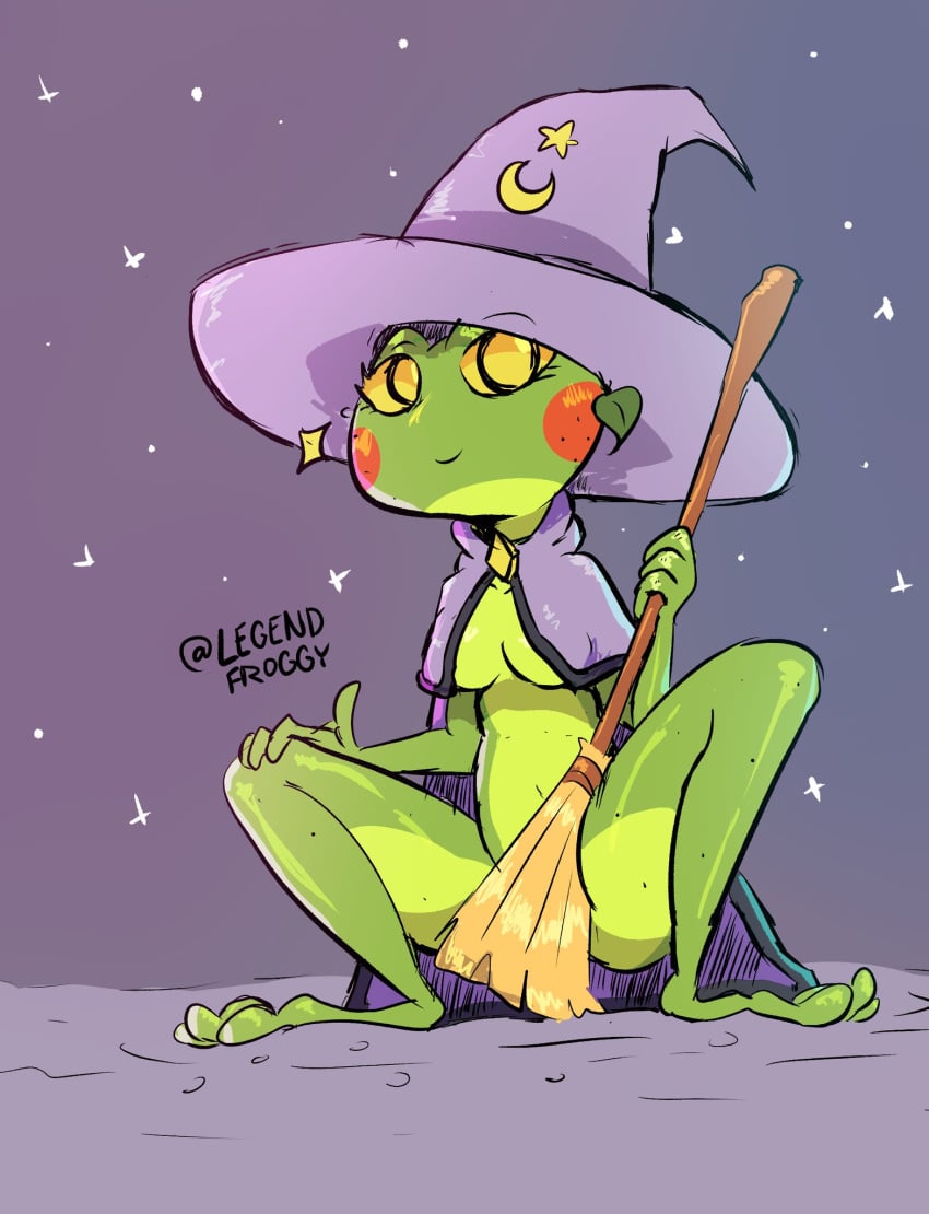 1girls anny_(legendfroggy) breasts broom censored_nipples convenient_censoring female frog legendfroggy noirchaton4 nude tagme witch_hat