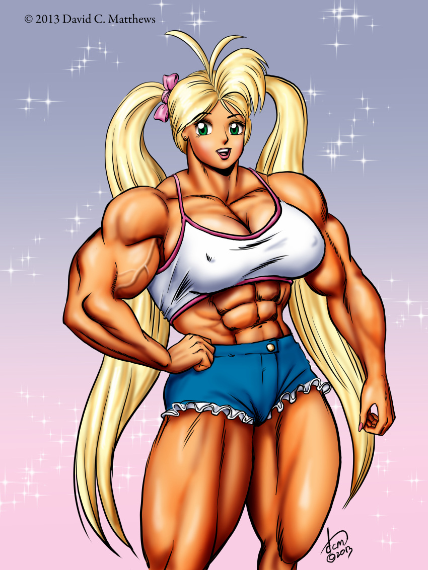 abs biceps big_breasts big_muscles blonde_hair breasts dcmatthews female green_eyes hair huge_breasts large_breasts large_muscles long_hair muscles muscular_arms muscular_female muscular_legs muscular_thighs pecs tetsuko