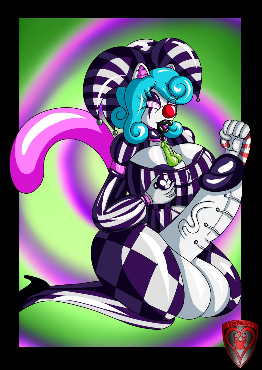 absurd_res anthro clown clownification clownpocalypse felid futanari gynomorph herm hi_res hyper_balls hypnosis intersex jewel_pardus ladyfoxheart latex mammal mind_control original_character pantherine penetration scarletdye transformation urethral urethral_penetration