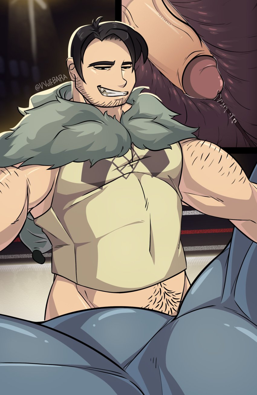 2boys anal anal_sex balls bara beowulf_(skullgirls) boner bottomless erection gay grendel_(skullgirls) inside_view male male_only muscles muscular muscular_male overly_muscular pantsless penis sex size_difference skullgirls small_dom_big_sub spread_legs vvulfbara