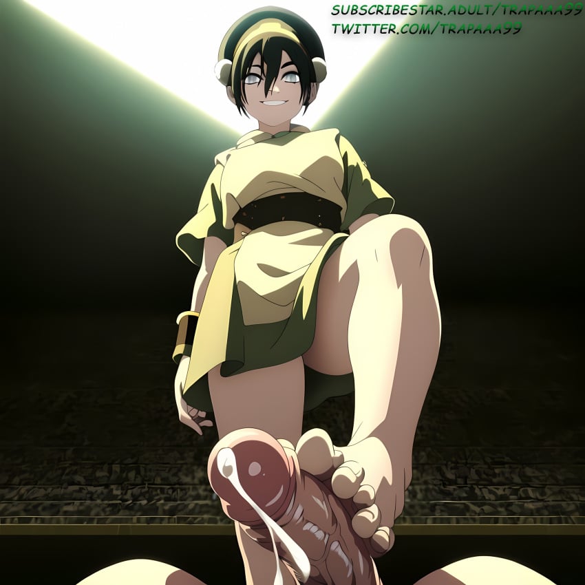 1boy 1girls ai_generated avatar_the_last_airbender female footjob male penis standing_footjob tagme toph_bei_fong