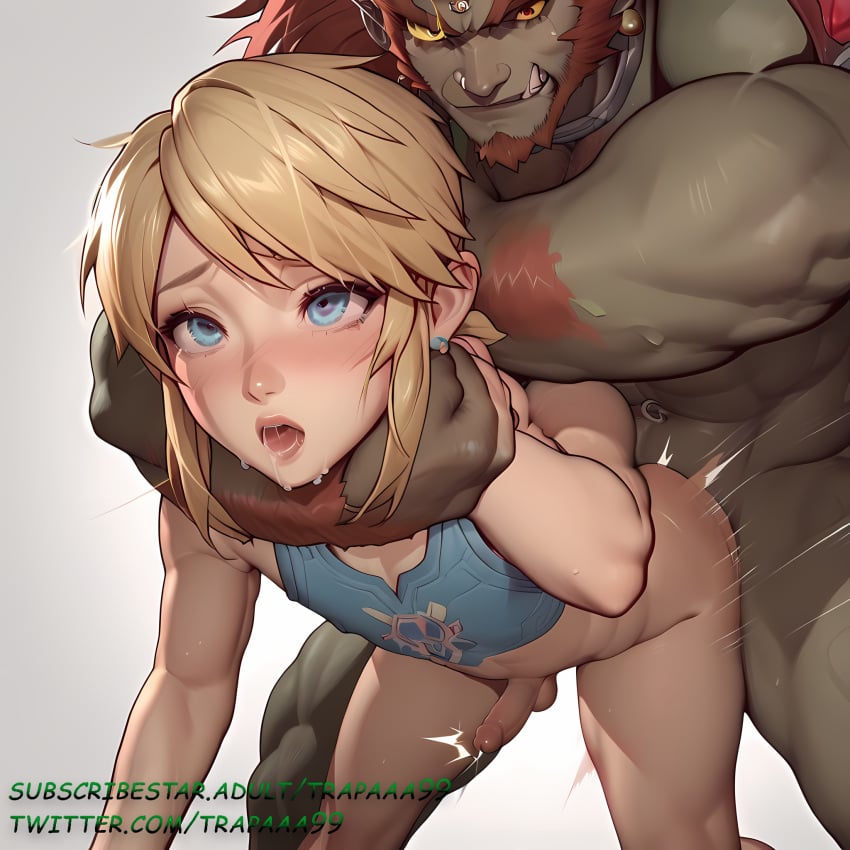 ahe_gao ai_generated anal anal_sex choked doggy_style face_focus femboy ganondorf link male_on_femboy male_only shorthair the_legend_of_zelda trap yaoi