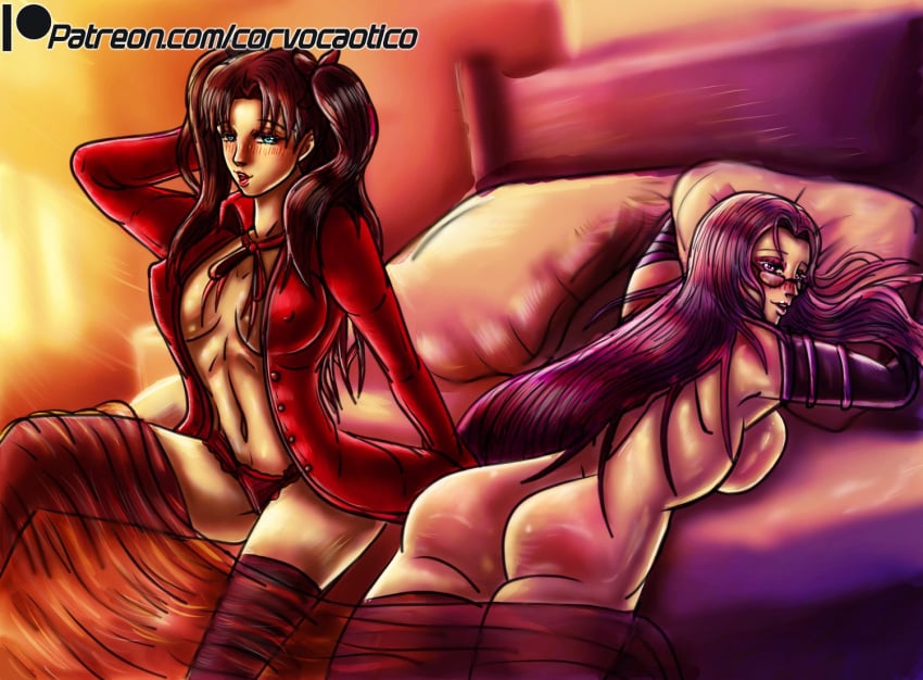 2girls corvo_caotico fate/stay_night fate_(series) female female_only medusa_(fate) multiple_girls patreon patreon_reward tohsaka_rin