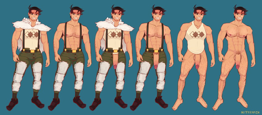 abs balls bara beowulf_(skullgirls) biceps big_penis clothing male male_nipples male_only manly mature_male muscular_male nipples nuttkraken pecs penis skullgirls