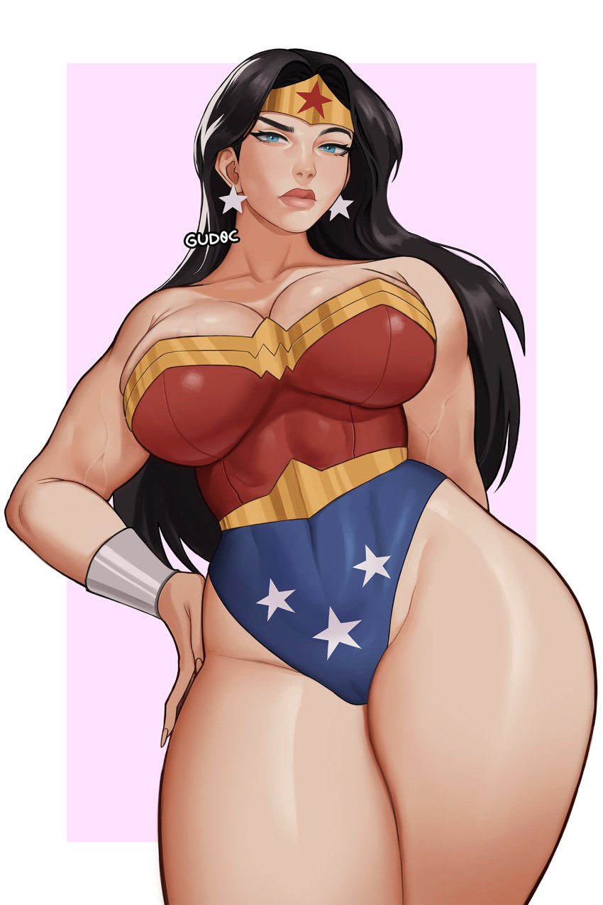 1girls amazon big_breasts black_hair dc dc_comics diana_prince female female_only fully_clothed gud0c justice_league_unlimited leotard long_hair looking_at_viewer muscular_arms solo tagme thick_thighs wonder_woman wonder_woman_(series)