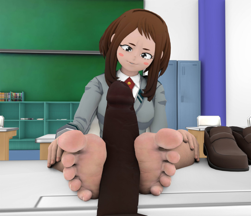 1boy 1boy1girl 1girl1boy 1girls 3d 3d_(artwork) barefoot black_penis boku_no_hero_academia brown_eyes brown_hair dark-skinned_male dark_body dark_hair dark_penis dark_skin desk dominant dominant_female feet feet_focus feet_on_table female/male female_focus foot_fetish foot_focus foot_play foot_sex footfetishrenders footjob looking_at_penis looking_down_at_penis looking_pleasured male male/female my_hero_academia ochako_uraraka quirk_(mha) quirked_human_(my_hero_academia) school school_desk school_girl schoolgirl schoolgirl_outfit schoolgirl_uniform smile smiling soles straight straight_sex tease teasing teasing_viewer teeth teeth_showing toes uraraka_ochako variant variant_set