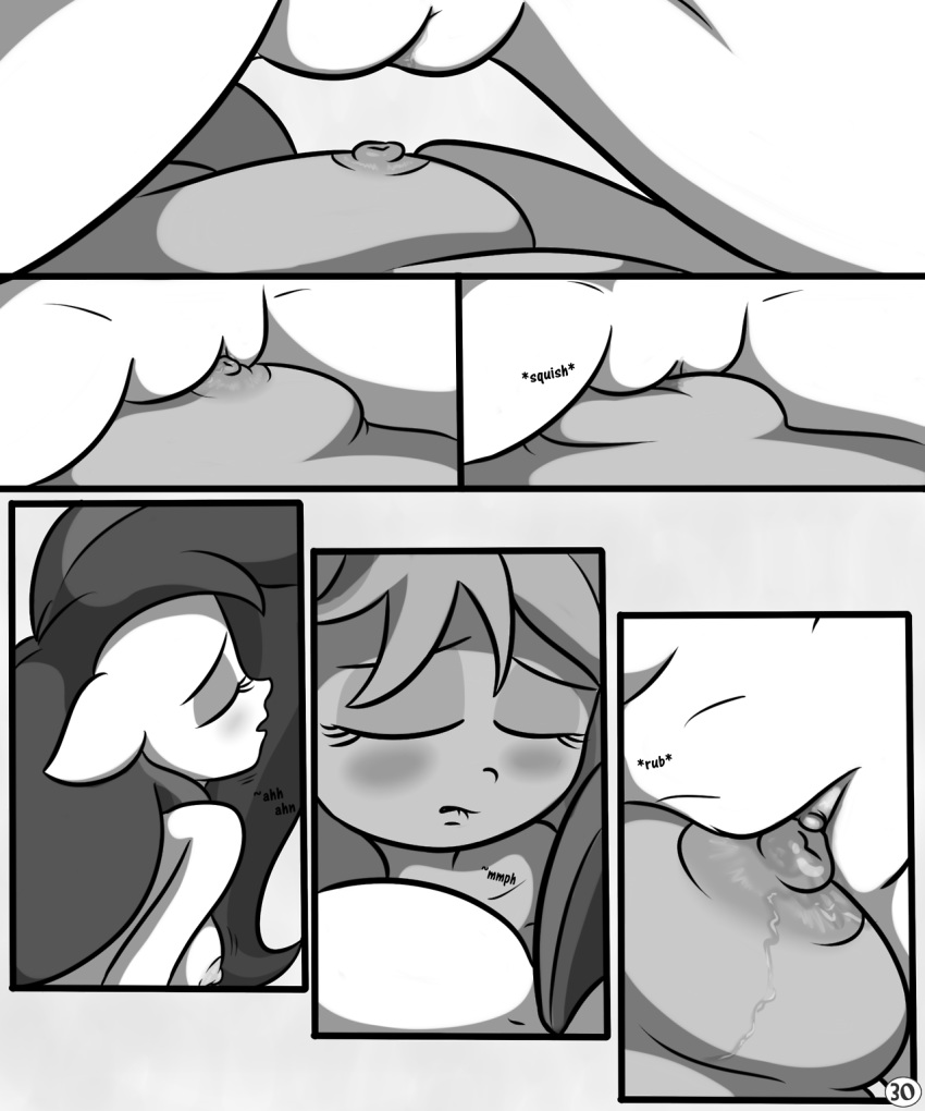 2013 anthro areola breasts comic equine erect_nipples female friendship_is_magic hair horse killryde lust_from_afar monochrome my_little_pony nipples pony pussy rainbow_dash_(mlp) rarity_(mlp) rubbing sex straight_hair yuri