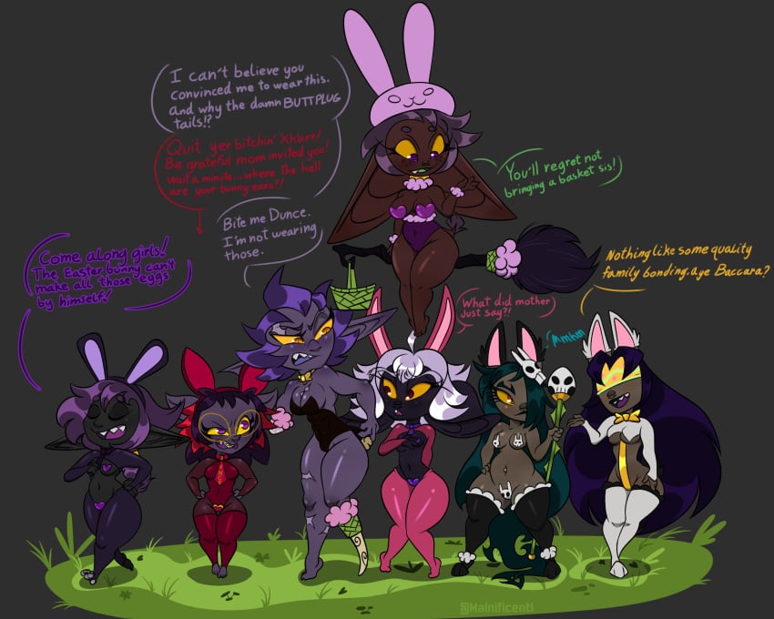 1girl ass black_skin breasts bunny_suit cola_(malnificent) dark-skinned_female easter family feet female goblin goblin_female mala-na malnificent milf monster monster_girl mother_and_daughter mother_and_daughters multiple_girls purple_hair pussy shortstack xh'arr