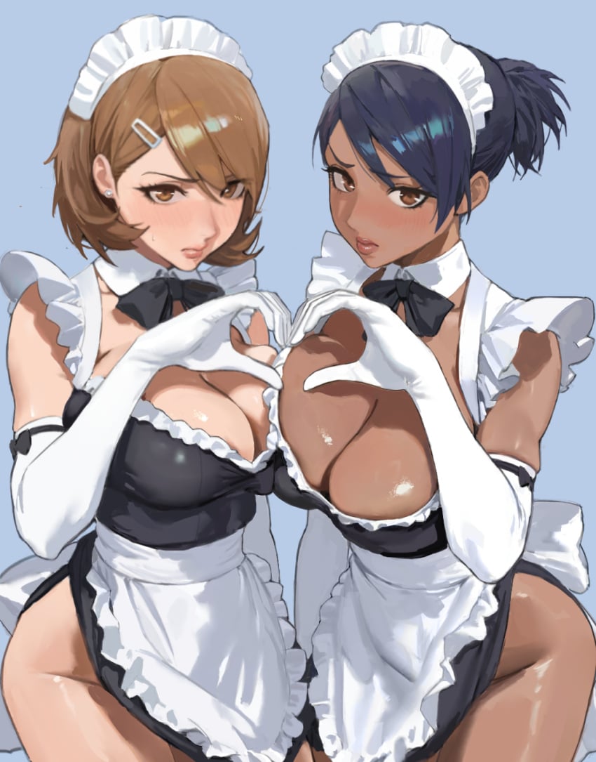 blush breasts brown_eyes female female_focus female_only hinto hintobento light-skinned_female light_skin looking_at_viewer maid maid_headdress maid_outfit maid_uniform persona persona_3 thick_thighs thighs yukari_takeba yuko_nishiwaki