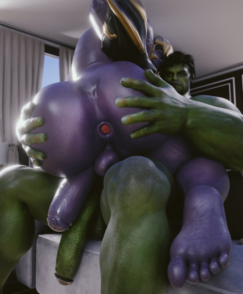 3d 3d_model 3d_render anus ass bara big_ass big_penis dace_renders feet gaped gaped_anus gay green_body green_skin huge_cock hulk male male/male male_only marvel marvel_cinematic_universe marvel_comics muscular muscular_male mutate_(marvel) penis prolapse prolapsed_anus purple_body purple_skin soles thanos toes