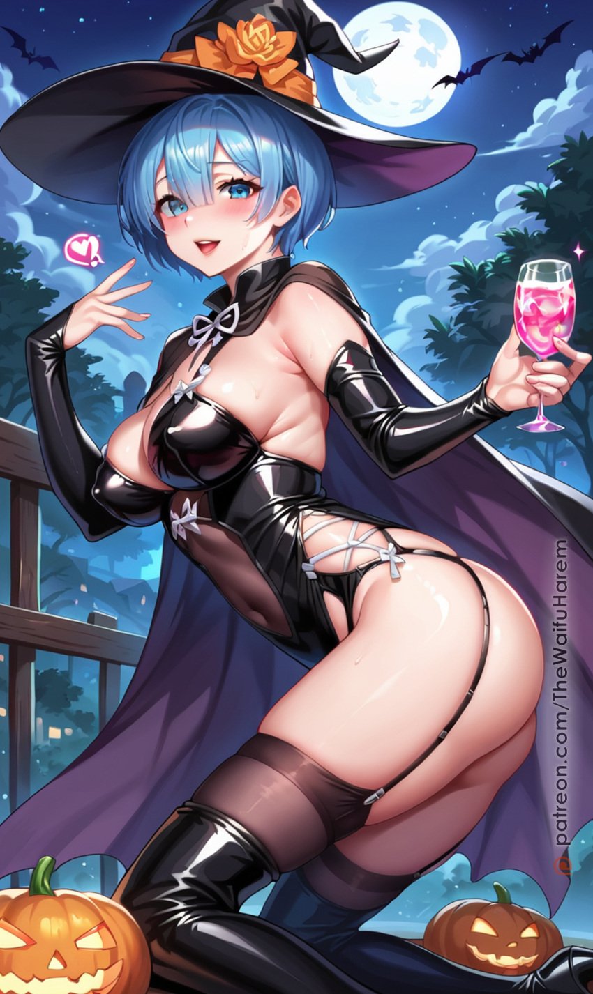 ai_generated anime breasts ecchi erotic fanart hentai magic nfsw patreon pinup pinup_pose porn pumpkin re:zero_kara_hajimeru_isekai_seikatsu rem_(re:zero) spooky thewaifuharem waifu witch witch_costume witch_hat