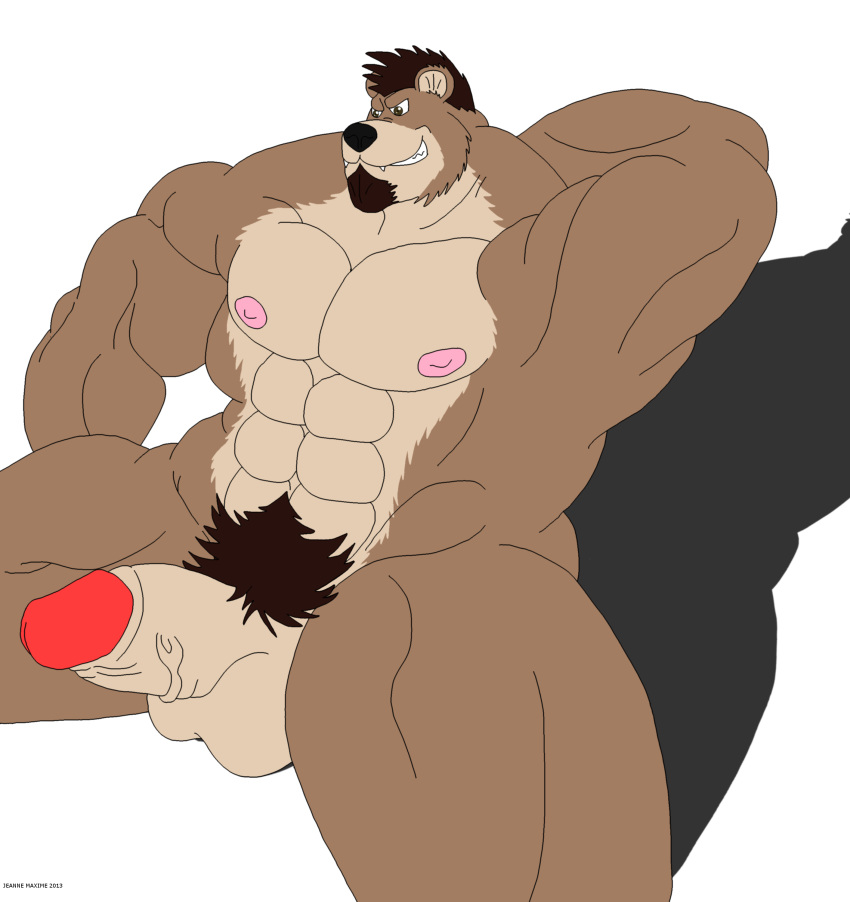 2013 abs anthro balls bear biceps big_muscles big_penis brown_fur canine erection fur hair kisuke_mineo looking_at_viewer male male_only maxime-jeanne muscles nipples nude pecs penis pose smile solo