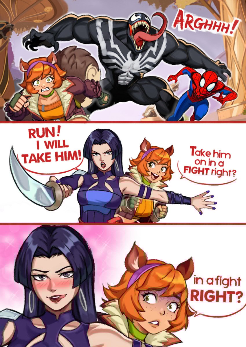 2d 3koma anticipation clothed clothed_female comic defeated english_text impending_sex licking_lips lip_licking marvel marvel_comics marvel_rivals meme neggoartz peter_parker psylocke psylocke_(marvel_rivals) purple_hair sacrifice speaking spider-man spider-man_(marvel_rivals) spider-man_(series) squirrel_girl_(marvel) squirrel_girl_(marvel_rivals) vengeance_psylocke venom_(marvel) venom_(marvel_rivals)