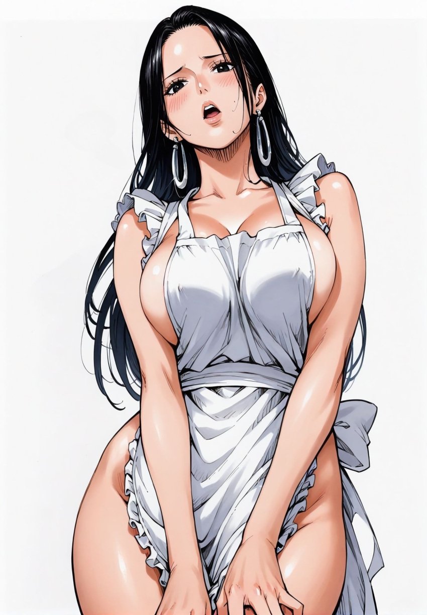 ai_generated alluring apron apron_only big_breasts black_eyes black_hair blush boa_hancock breasts earring earrings female female_only long_hair looking_at_viewer one_piece open_mouth seducing seduction seductive seductive_body seductive_eyes seductive_gaze seductive_look seductive_mouth seductive_pose shiny_hair shiny_skin voluptuous voluptuous_female yashin