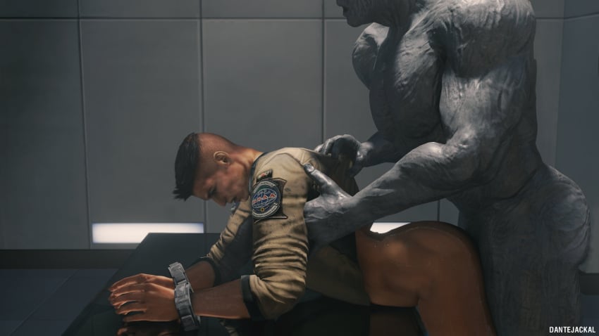 2boys anal ass bara dantejackal gay handcuffs interspecies male_focus male_only monster_fucker mr_x muscle piers_nivans resident_evil restrained size_difference table teratophilia yaoi