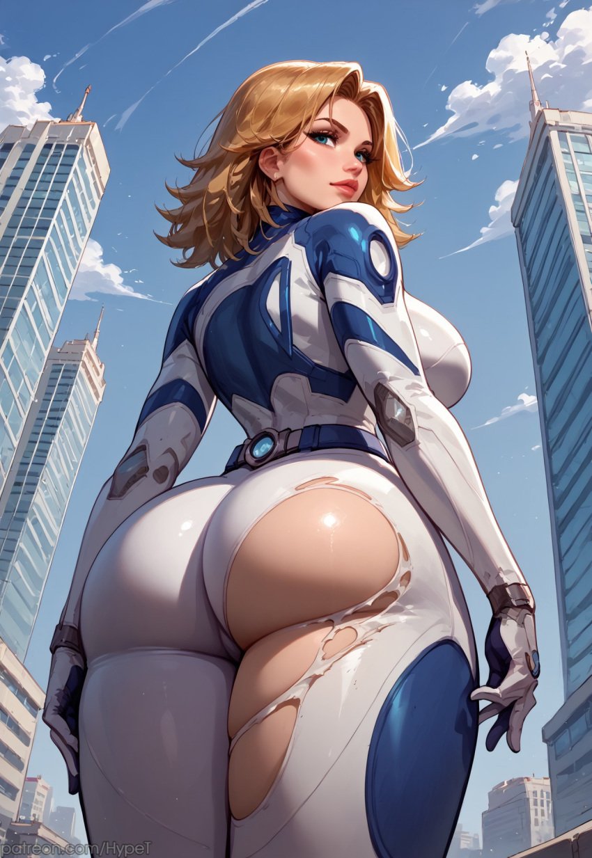 ai_generated alternate_version_at_source ass ass_focus big_breasts blonde_hair bodysuit bodysuit_open city_background female hypet invisible_woman invisible_woman_(marvel_rivals) marvel marvel_rivals ripped_bodysuit ripped_clothing shiny shiny_skin solo standing sue_richards sue_storm tagme thick thick_ass thick_legs thick_thighs thighs