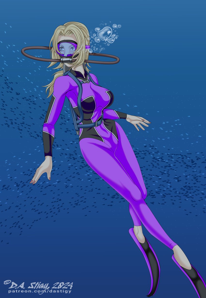 1girls blonde_hair brown_eyes dastigy diving_suit female female_only female_solo fins flippers naruto naruto_(series) scuba scuba_fins scuba_gear scuba_mask scuba_tank soles solo solo_female solo_only tsunade underwater