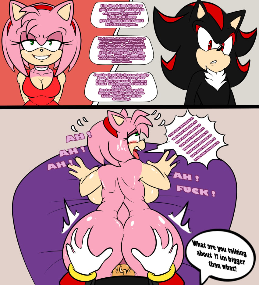 amy_rose clothing comic dialogue female furry grin instant_loss_2koma large_breasts male sega sex shadow_the_hedgehog sonic_(series) soulyagami64 speech_bubble