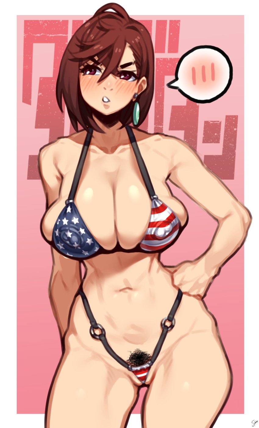 1girls american_flag_bikini american_flag_bikini_top ayase_momo bikini_top brown_hair coffeelove68 dandadan female female_focus female_only gyaru long_hair looking_at_viewer pubic_hair solo solo_female solo_focus