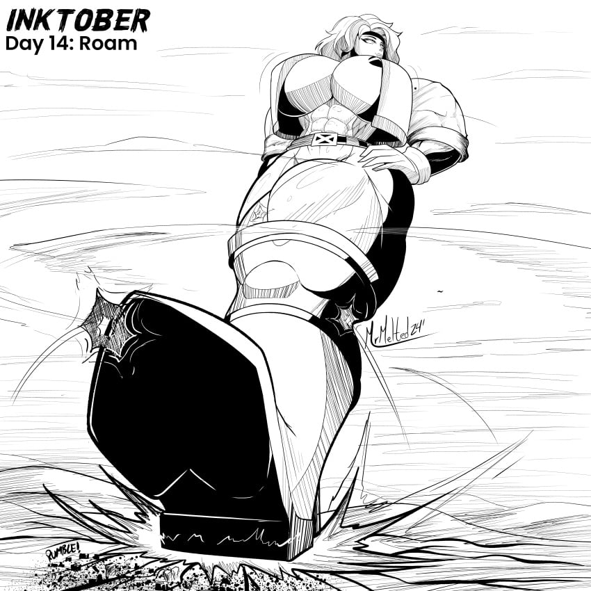 1girls big_breasts boots breasts busty female female_only giantess huge_breasts inktober large_breasts macro marvel marvel_comics mrmelted png rogue_(x-men) solo thick_thighs walking wide_hips x-men x-men_97