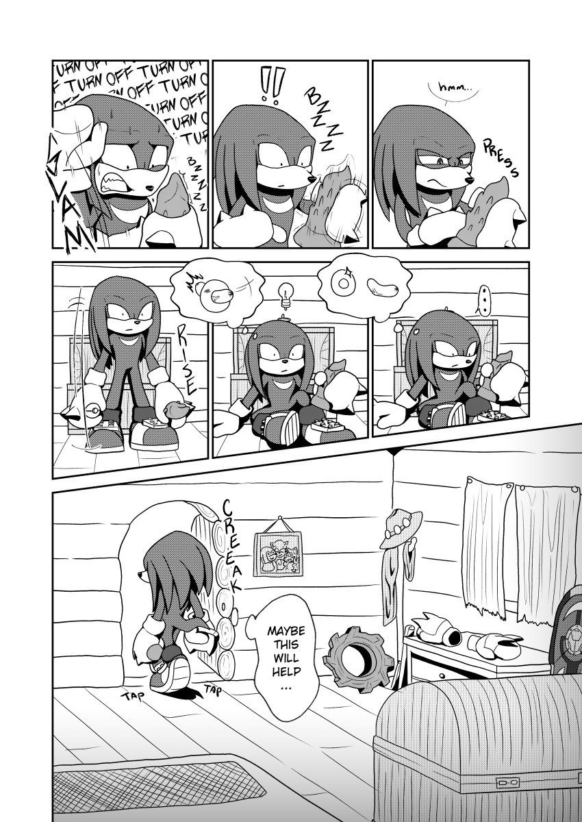 absurd_res clothed clothing codyf0xx comic dildo echidna english_text footwear forest gloves greyscale handwear hi_res knuckles_the_echidna male male_only mammal manga_style monochrome monotreme partially_clothed plant sega sex_toy shoes sonic_(series) sonic_the_hedgehog_(series) text thought_bubble tree vibrator