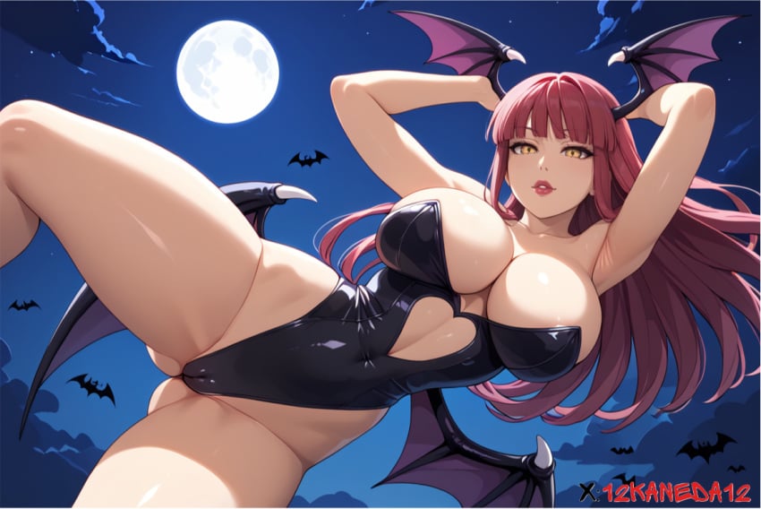 12kaneda12 ai_generated cameltoe chainsaw_man large_breasts makima_(chainsaw_man) morrigan_aensland_(cosplay) sfw watermark