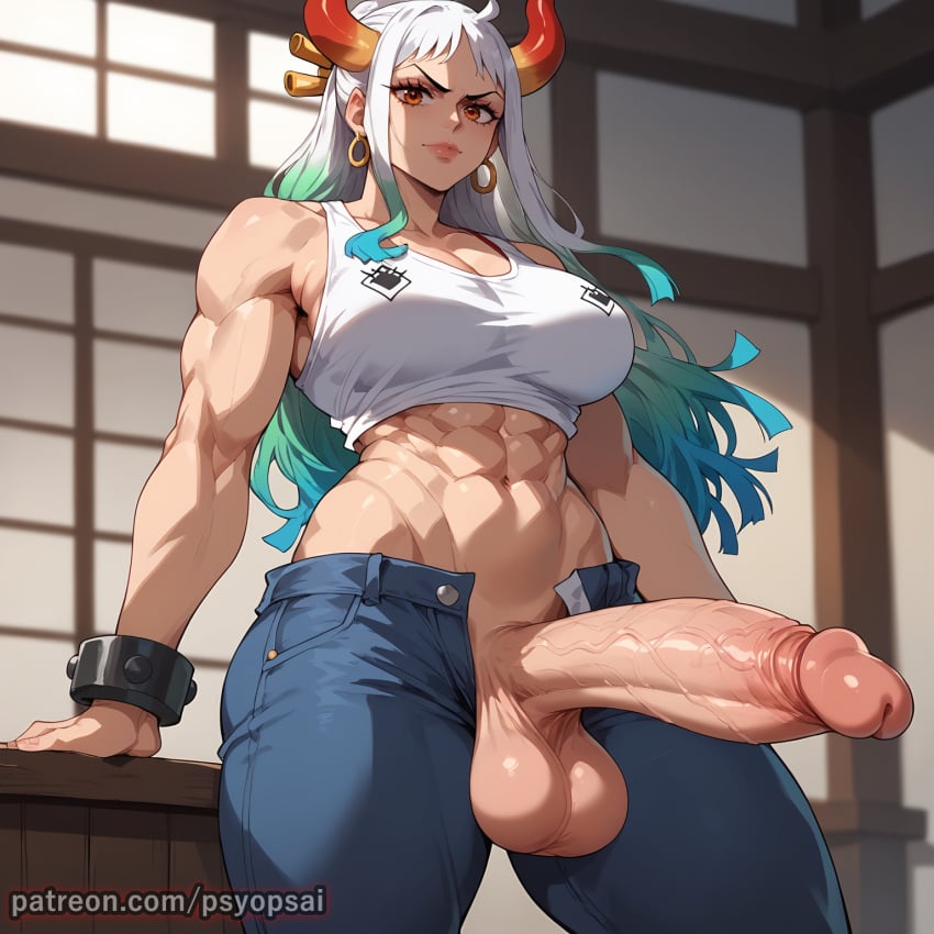 1futa abs ai_generated artist_name artist_psyopsai big_penis clothed clothing colored curvy digital_media_(artwork) erect_penis erection from_below front_view futa_only futanari huge_cock legs_apart long_hair muscles muscular muscular_futanari muscular_thighs one_piece solo solo_focus spread_legs uncensored watermark white_hair yamato_(one_piece)