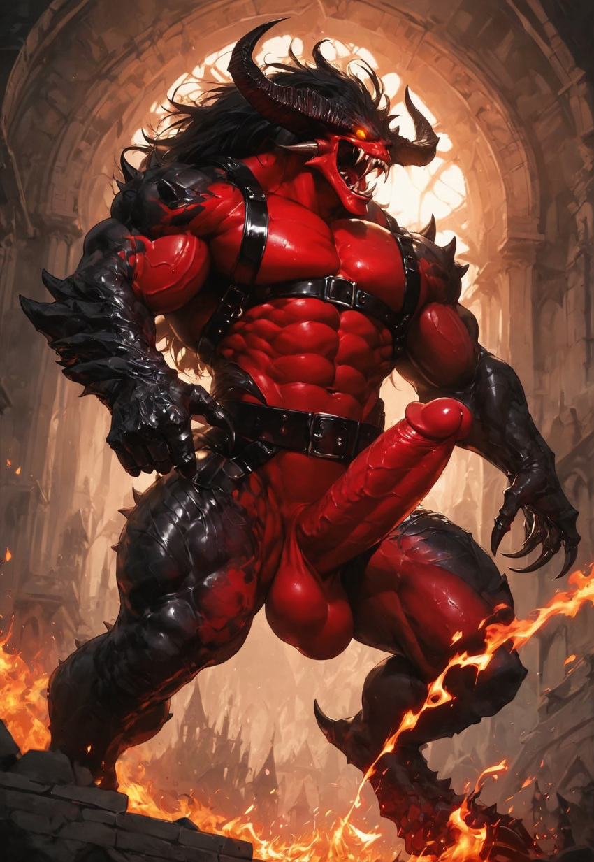 abs ai_generated angry big_balls big_penis claws demon devilworship horns huge_cock large_penis male male_only monster muscular muscular_male muscular_thighs red_body red_skin thick_thighs veiny_penis