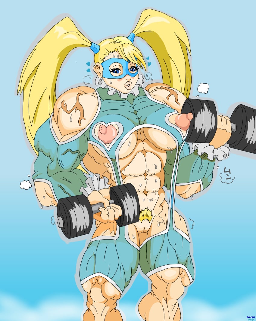 atractivemonkey007 big_lips blonde_hair blue_eyes bodybuilder breasts female female_only human in_heat large_breasts muscle muscular_female orgasm pussy rainbow_mika solo street_fighter sweaty wrestler