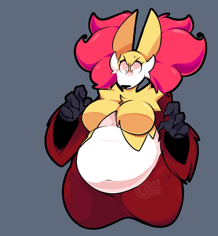 angry angry_face anthro belly big_belly big_breasts chubby chubby_female delphox furry furry_female nintendo pokémon_(species) pokemon spr1ngh3ll