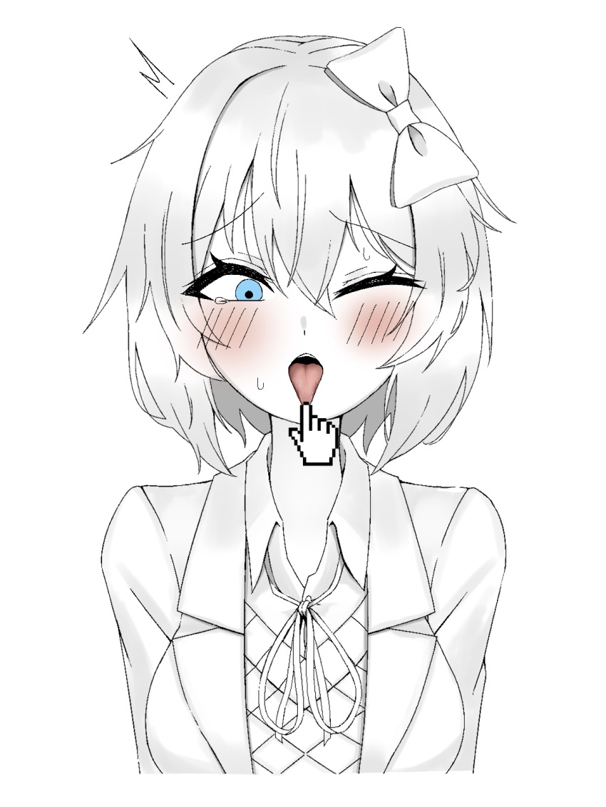 blue_eyes blush blush_lines bow doki_doki_literature_club hair_bow hairbow mhmundead miham_moni oham_yuri sayori_(doki_doki_literature_club) tongue tongue_out