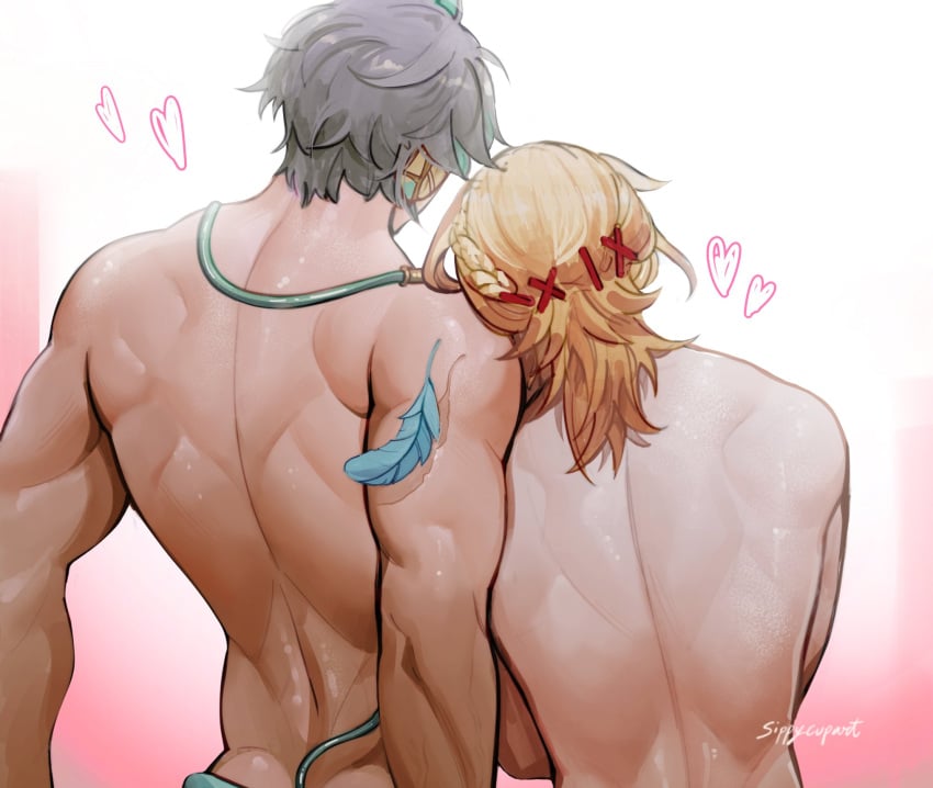 alhaitham_(genshin_impact) back_focus back_view gay genshin_impact kaveh_(genshin_impact) male male_only sippycupart tagme yaoi