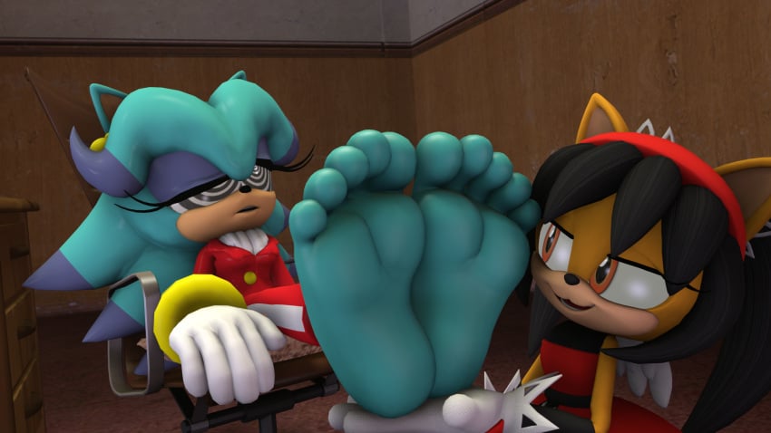 breezie_the_hedgehog clothing dazed dominant dominant_female duo feet female female/female hi_res honey_the_cat humanoid_feet hypnosis mind_control plantigrade sega sonic_(series) sonic_the_fighters sonic_the_hedgehog_(series) spirals submissive submissive_female suit