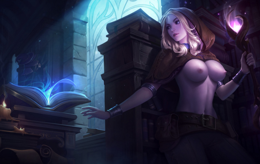 absurd_res big_breasts breasts_out edit erect_nipples fit_female highres league_of_legends luxanna_crownguard official_art spellthief_lux