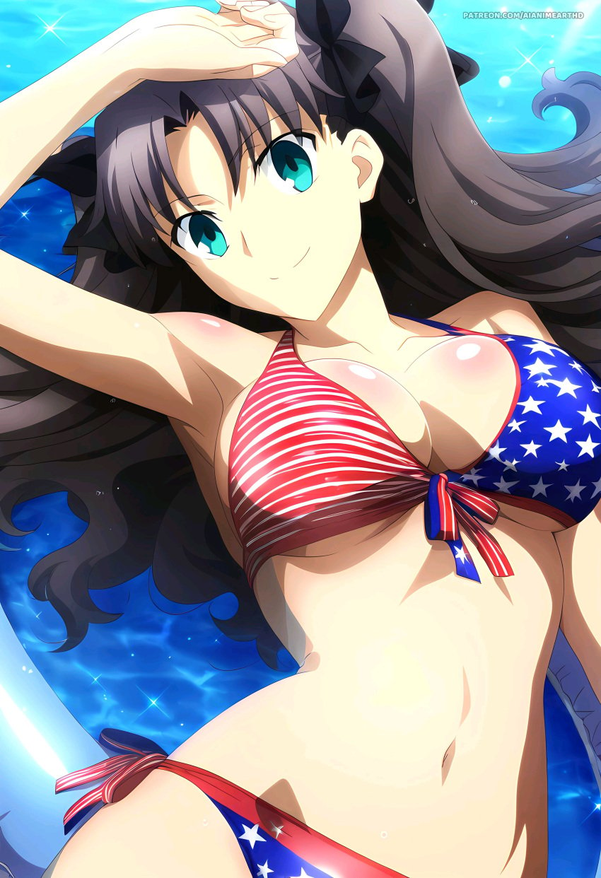 1girls 4th_of_july ai_generated ai_hands american_flag_bikini fate/stay_night fate_(series) female female_only human solo tohsaka_rin