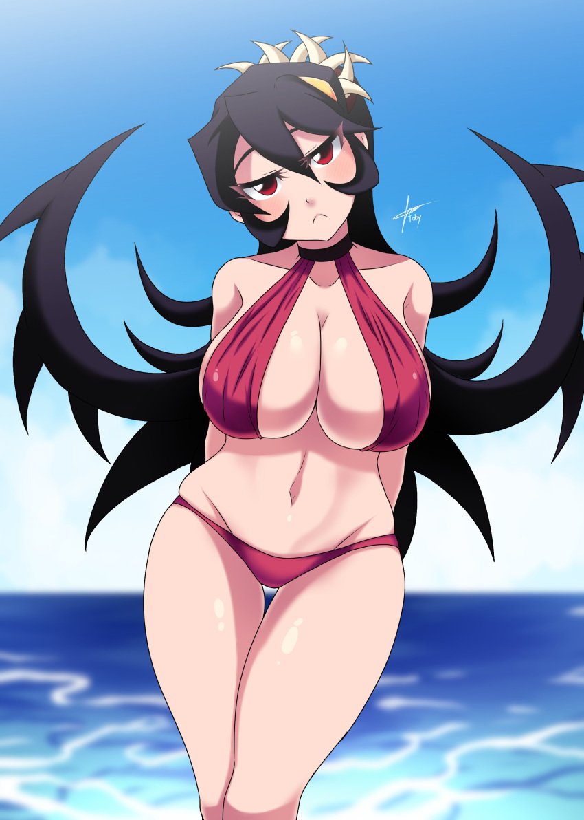 big_breasts bikini blush filia_(skullgirls) skullgirls swimsuit tobyllitos