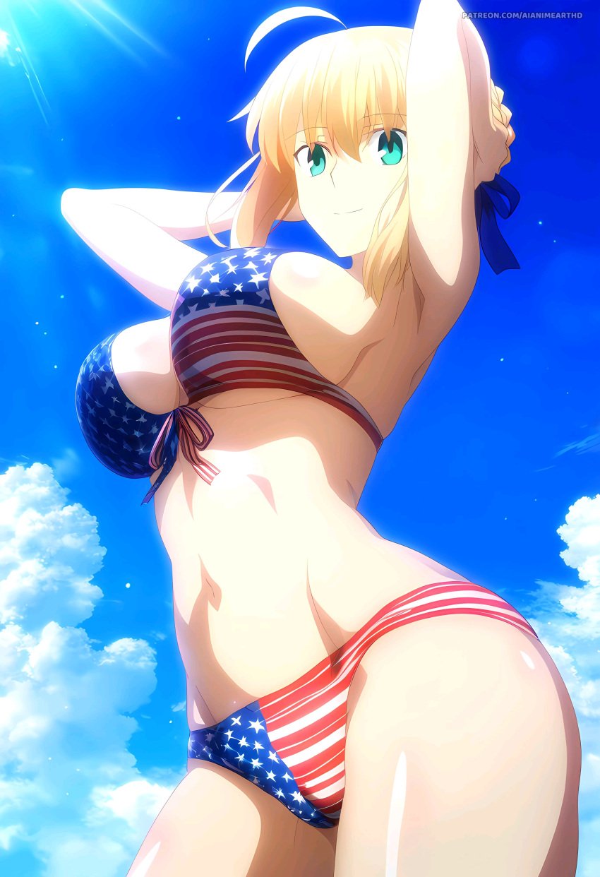 4th_of_july ai_generated american_flag_bikini artoria_pendragon fate/stay_night fate_(series) saber