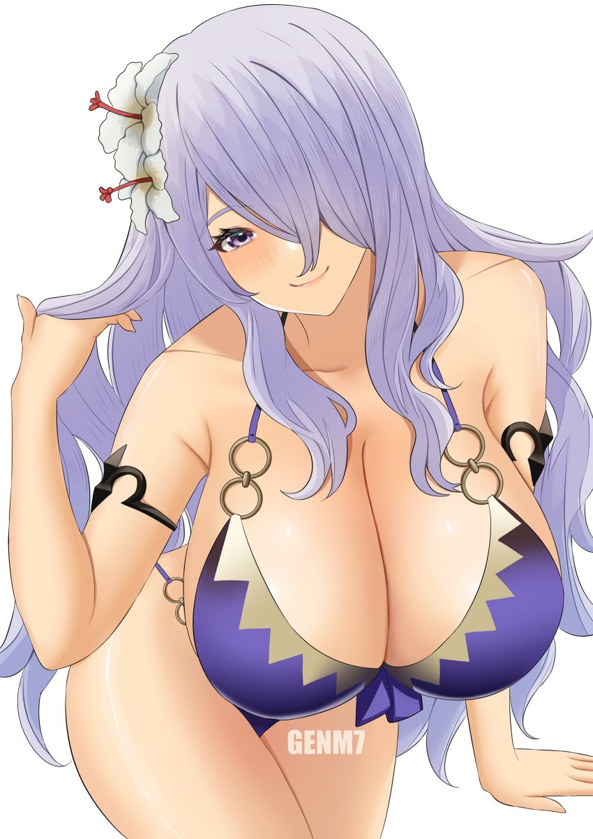 1girls alternate_costume bikini camilla_(fire_emblem) camilla_(summer)_(fire_emblem) cleavage female female_only fire_emblem fire_emblem_fates fire_emblem_heroes genm7 huge_breasts long_hair nintendo official_alternate_costume purple_bikini purple_hair purple_swimsuit solo swimsuit