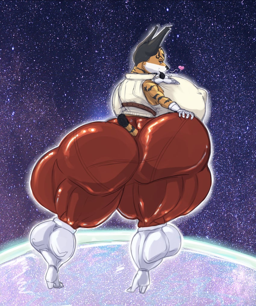 big_ass big_lips black_lips black_lipstick df43_(artist) gigantic_ass grabbing_own_ass huge_ass kissing looking_at_viewer looking_back lynx massive_ass miyu_lynx muscular_thighs nintendo poodledoodles star_fox star_fox_2 thick_thighs white_boots