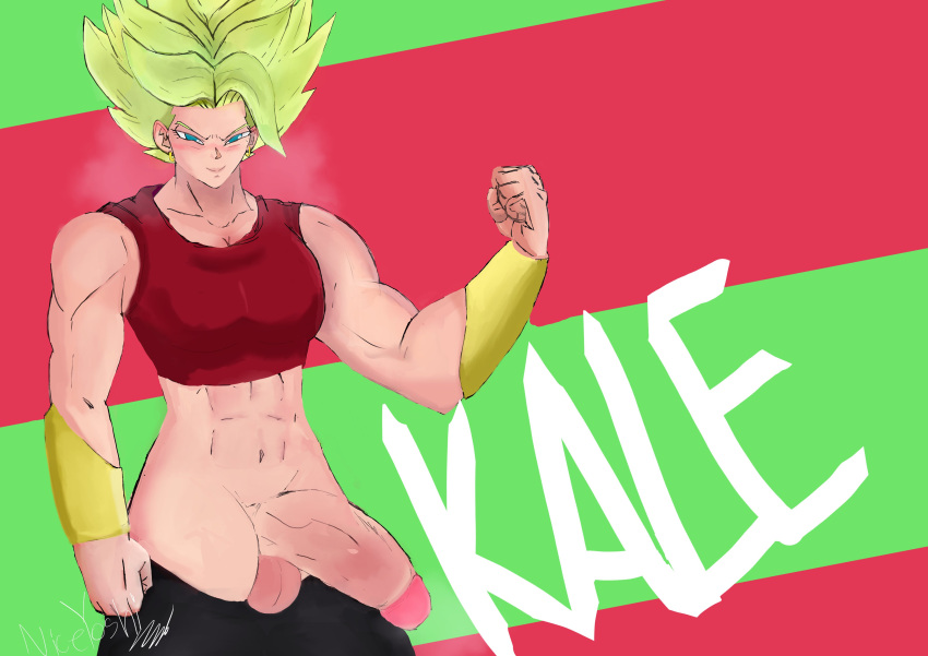 1futa balls big_breasts big_penis breasts clothed clothing dragon_ball dragon_ball_super dragon_ball_z erection futa_only futanari human kale kale_(berserker) legendary_super_saiyan light-skinned_futanari light_skin mostly_clothed niceyoshi penis self_upload standing super_saiyan super_saiyan_2