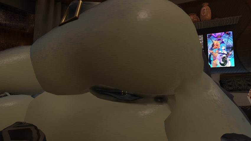 anthro anus big_ass big_breasts butt_focus female kroxigor kroxigor_(vulgarvictor) lizardman_(warhammer_fantasy) nipple_piercing pose pussy pussy_piercing rear_view vrchat vrchat_avatar vrchat_model warhammer_(franchise) warhammer_fantasy