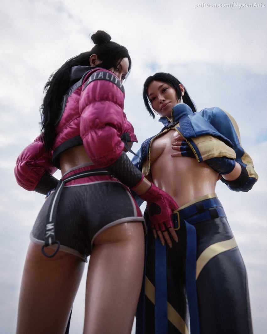 2girls 3d ass black_hair breasts bust busty chest curvaceous curves curvy curvy_figure dark_hair edenian female female_focus hips hourglass_figure incest kitana kiteena kunoichi large_ass large_breasts legs light-skinned_female light_skin mature mature_female mileena mortal_kombat mortal_kombat_1_(2023) netherrealm_studios ninja nyxenartz princess sisters slim_waist thick thick_hips thick_legs thick_thighs thighs twins voluptuous waist wide_hips