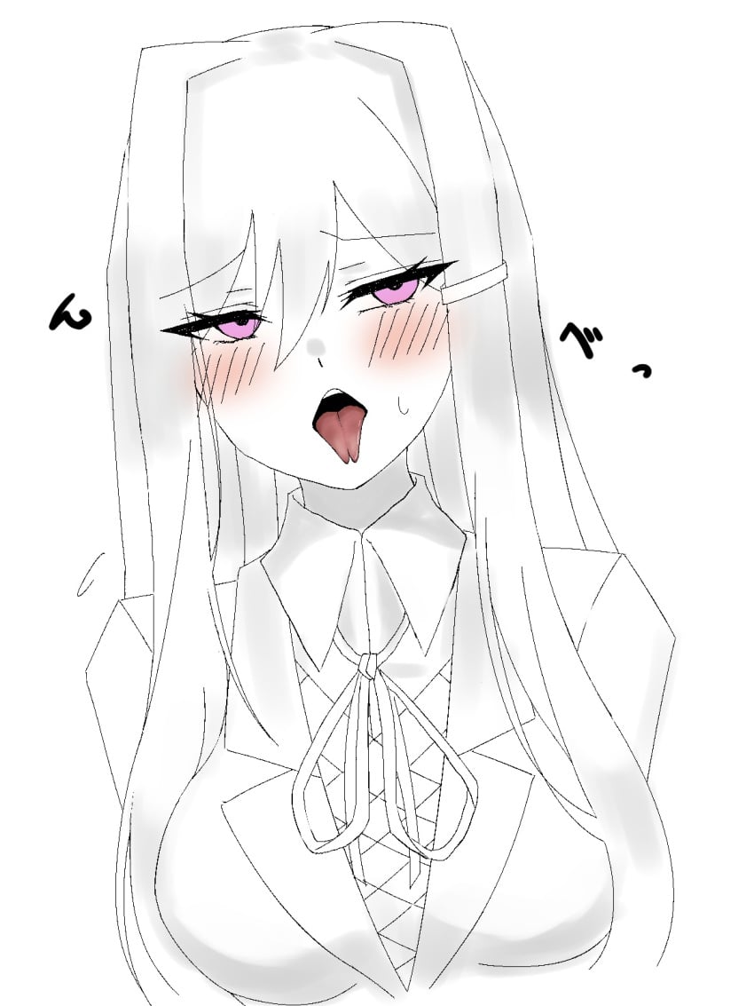 blush blush_lines breasts doki_doki_literature_club long_hair mhmundead miham_moni oham_yuri purple_eyes tongue tongue_out yuri_(doki_doki_literature_club)