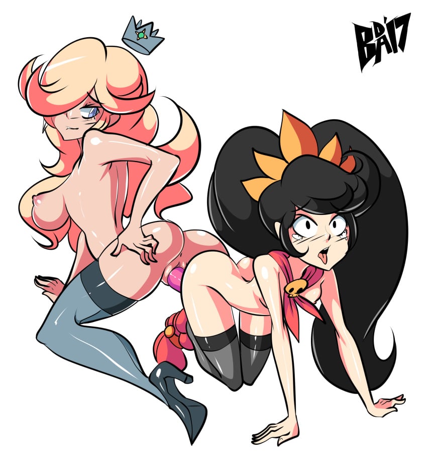 2girls all_fours anus areolae ashley_(warioware) ass bangs bigdeadalive biting_lip black_eyes black_hair blonde_hair blue_eyes breasts crown dildo double_dildo duo eyelashes female female_only footwear hair_over_one_eye hairless_pussy hand_on_ass high_heels highres hourglass_figure human large_breasts larger_female long_hair long_twintails mario_(series) multiple_girls nintendo nipples princess_rosalina puffy_nipples pussy shared_insertion shared_object_insertion shiny_skin shoes sideboob simple_background size_difference skull skull_ornament small_breasts smaller_female stockings tears thigh_gap thighhighs tied_hair tongue tongue_out twintails vaginal_insertion very_long_hair warioware white_background wide_eyed yuri