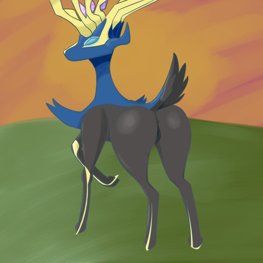 antlers anus ass cervine female nintendo owlette owlette_(artist) pokemon pokemon_(species) pokemon_xy pussy simple_background solo video_games xerneas zoophilia