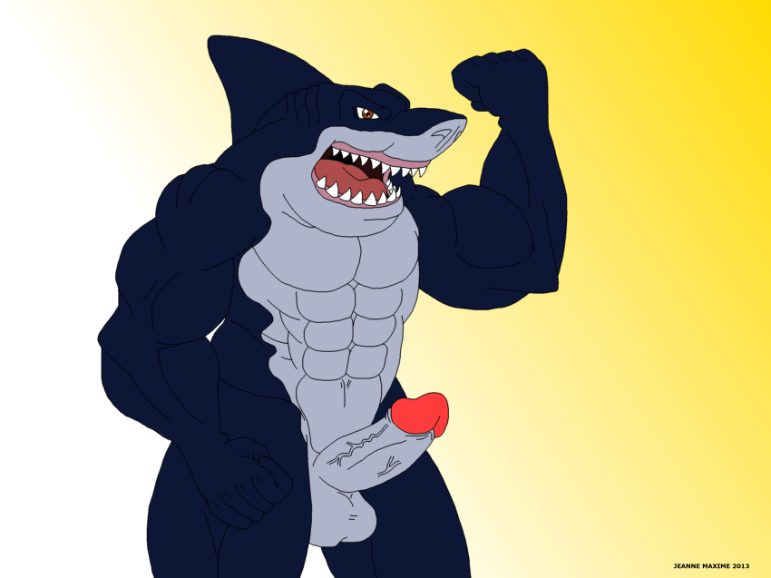 2013 abs anthro balls biceps big_muscles blue_skin dorsal_fin erection fangs fin fish fishmen flexing great_white_shark looking_at_viewer male male_only marine maxime-jeanne muscles mutant nude open_mouth pecs penis pose ripster shark solo standing street_sharks tongue topless vein